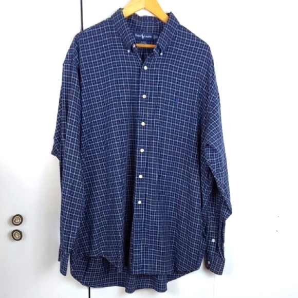 Ralph Lauren Mens Blue/ White Checkered Soft Cotton Button Down Shirt Sz.XXL - Picture 1 of 7